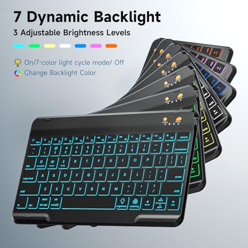 Image of BLUTLOTUS iPad 10.9 Air 5th /4th Gen Case with Keyboard, Pro 11 1st /2nd /3rd /4th, 360 Rotatable Case with Pencil Holder, 7 Color Backlit Wireless Detachable Keyboard Tablet Cover (Black)