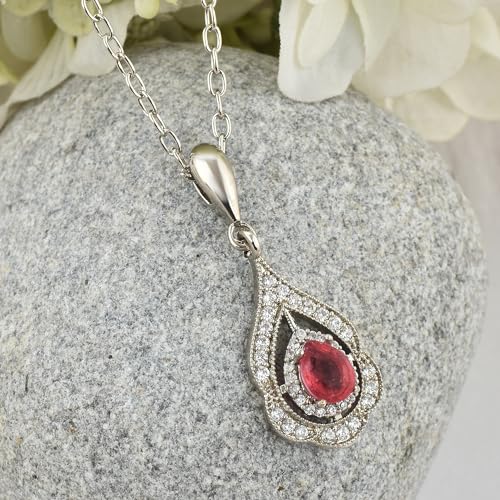 Image of LMDPRAJAPATIS Certified Lab Created Pink Ruby Gemstone Charm Pendant Necklace for Womens