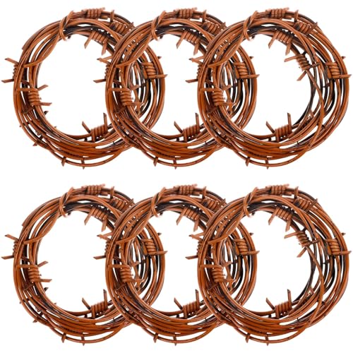 Decoración de alambre de púas oxidado falso de 49 pies, 6 piezas de alambre de púas de plástico para Halloween, decoración occidental marrón, decoración occidental oxidada, decoración de vaquero para