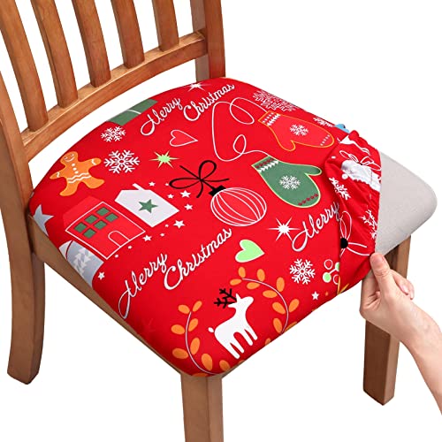 YISUN Housse de Chaise Extensible Couverture Siege pour Salle à Manger Noël(Blanc Rouge Vert,6 pièces)