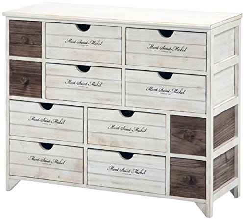 不二貿易 アンティークチェスト 4段 L ミッシェル 引出し12杯 幅86cm ホワイト 38049