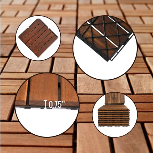 Interlocking Patio Deck Tiles Waterproof Wood Floor Tiles 10 Pcs Balcony Flooring Tiles For Porch Poolside Balcony Backyard, Indoor And Outdoor Used, 12"X12", Brown #TOP4