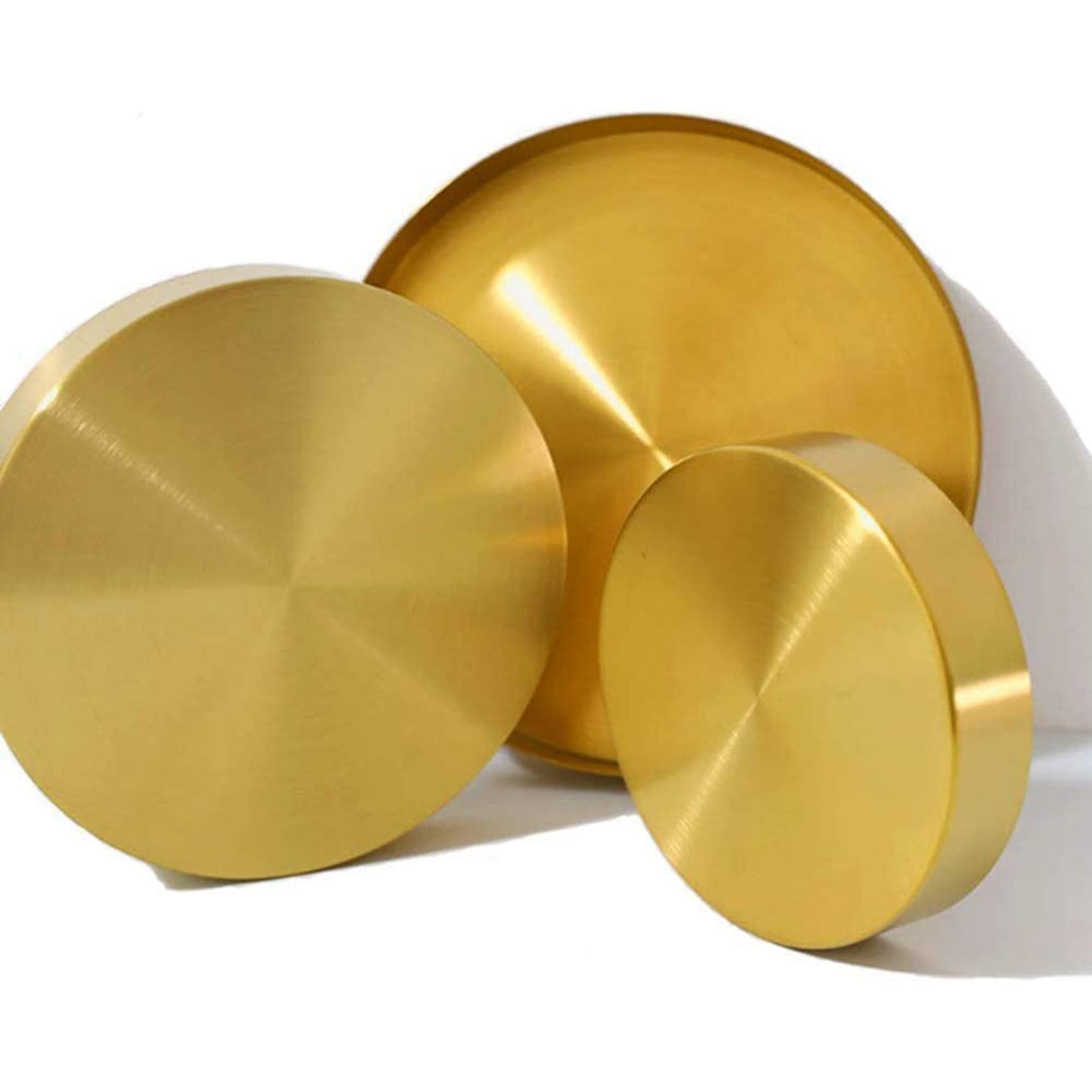 3 vassoi decorativi rotondi dorati, in metallo, per trucco, bagno, cassettiera, ottone, 30 cm, elegante decorazione da tavolo e soluzione per riporre oggetti
