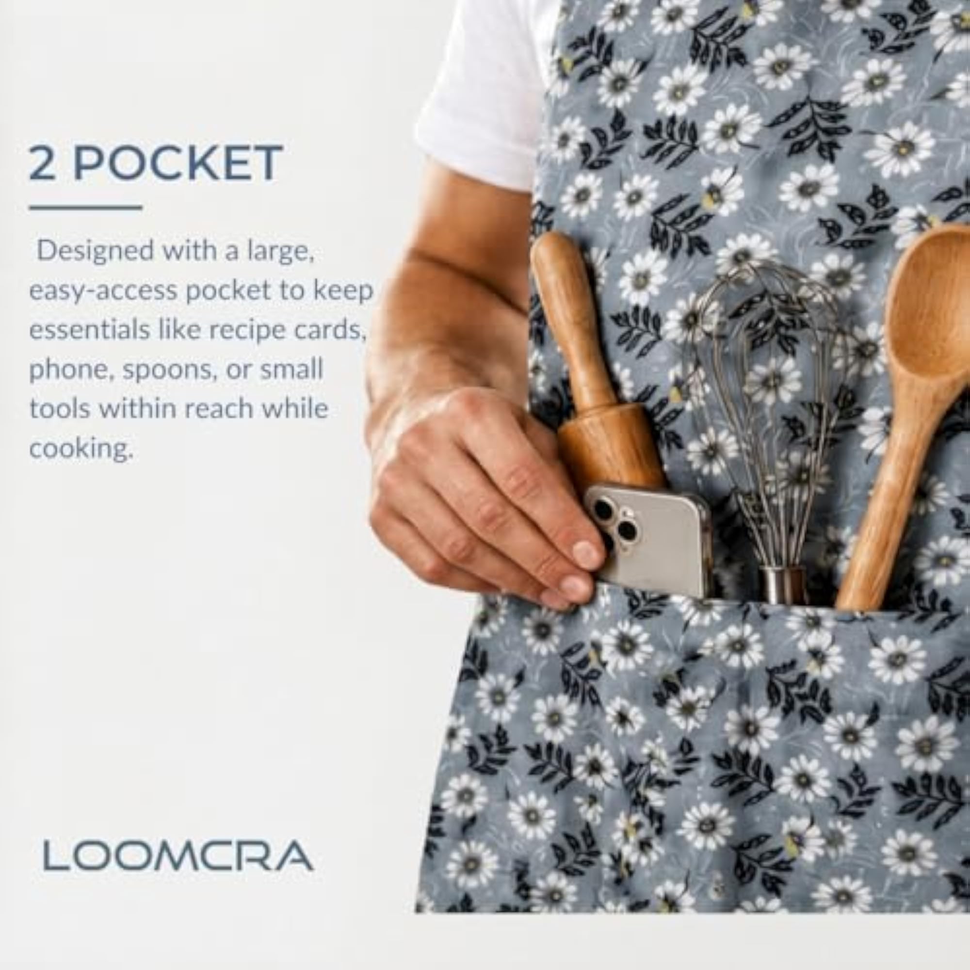 Floral Kitchen Apron for Men & Women, Adjustable