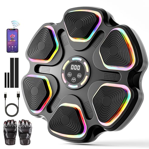Macchina da boxe musicale con guantoni da boxe, montaggio a parete per bambini e adulti, attrezzatura intelligente Bluetooth per palestra, attrezzatura da allenamento per la boxe, bersaglio per casa