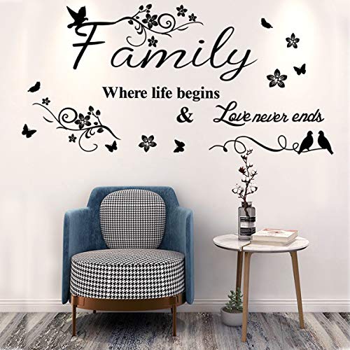 Black Large Wall Decor Wall Stickers For Living Room Bedroom Kitchen Quote- Family Where Life Begins & Love Never Ends Quote Removable Vinyl Home Art Decals Murals Casadecor. #TOP2