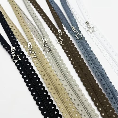 KASESSS 6Pezzi Zip Cerniera, 40cm Cerniere Lampo, Kit Cursori Per Cerniere, Stella Traforata Chiusura Lampo, Cernieres Lampos, Chiusure Lampos per Cucito, DIY per Cucito Artigianato creazioni Tessili