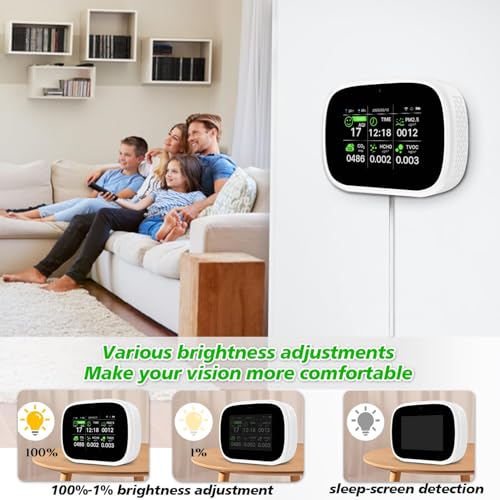 Image of 18-in-1 Smart Air Quality Monitor, WiFi Indoor Air Detector with Dual Chip, Real-Time Monitoring for AQI, CO2, PM2.5, PM1.0, PM10, TVOC, HCHO, Time, Temperature and Humidity with APP