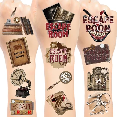 96PCS Escape Room Temporary Tattoos Stickers, Escape Room Party Favors