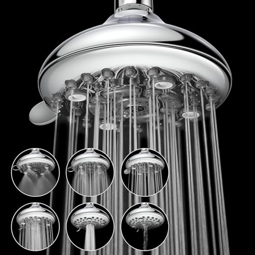 Image of Gurin ABS Multi-function Overhead Rain Shower Head for Bathroom High Pressure Showerhead with Adjustable Angles, Anti-Clogging Silicone Nozzles