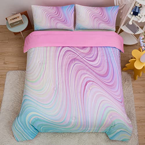 Mwmwmw Girls Pink Comforter Set Queen Tie Dye Comforter Purple Blue Girls Bedding For Kids Teen Girl Comforter Set Colorful Marble Bedding (3 Pieces, 1 Comforter + 2 Pillowcases) #TOP3