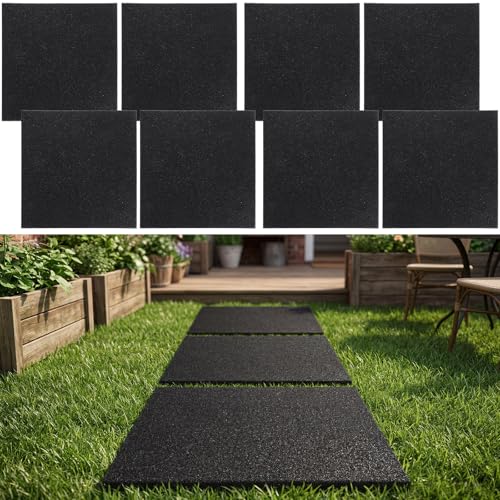 Nuanchu 8 Pcs Rubber Stepping Stones Outdoor 12 x 12 Inch, Square, Black