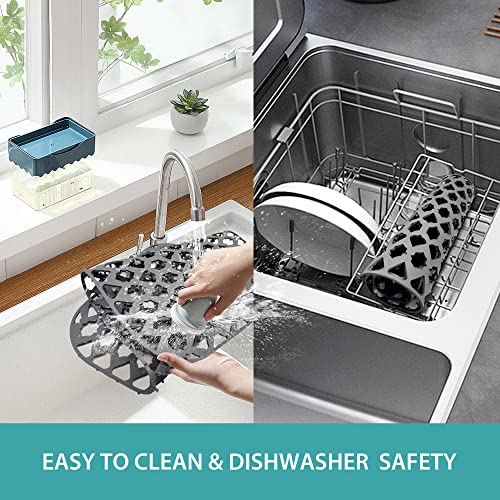 Samsier Sink Protectors For Kitchen Sink 19X14 & 21X16 & 26X14 & 28X14.4 & 30X16, Large Silicone Sink Mats Grid For Bottom Of Farmhouse Stainless Steel Sink (30”X16”, Rear Drain) #TOP7