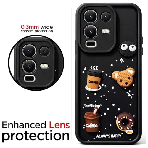 Image of Bintage Cute Fun Taddy| 3D Ball Bear| Donut| Coffee Rubber Case Camera Protection Back Cover Compatible for Infinix Note 50s 5G+ - Black
