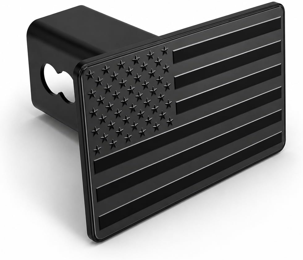 2 Inch American Flag Trailer Hitch Cover Plug with 7/8-Inch Pin Diameter Trailer Hitch Lock,Patriotic Truck SUV Accessory,Black