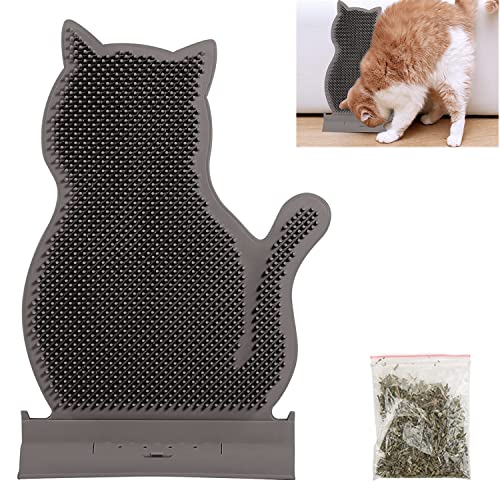 Cat Face Massager Self Groomer, KABASI Cat Shaped Texture Wall Corner Groomers Cat Brush Self Massage Comb with Catnip, Soft Silicone Pins Brush Scratcher Toy for All Sized Cats