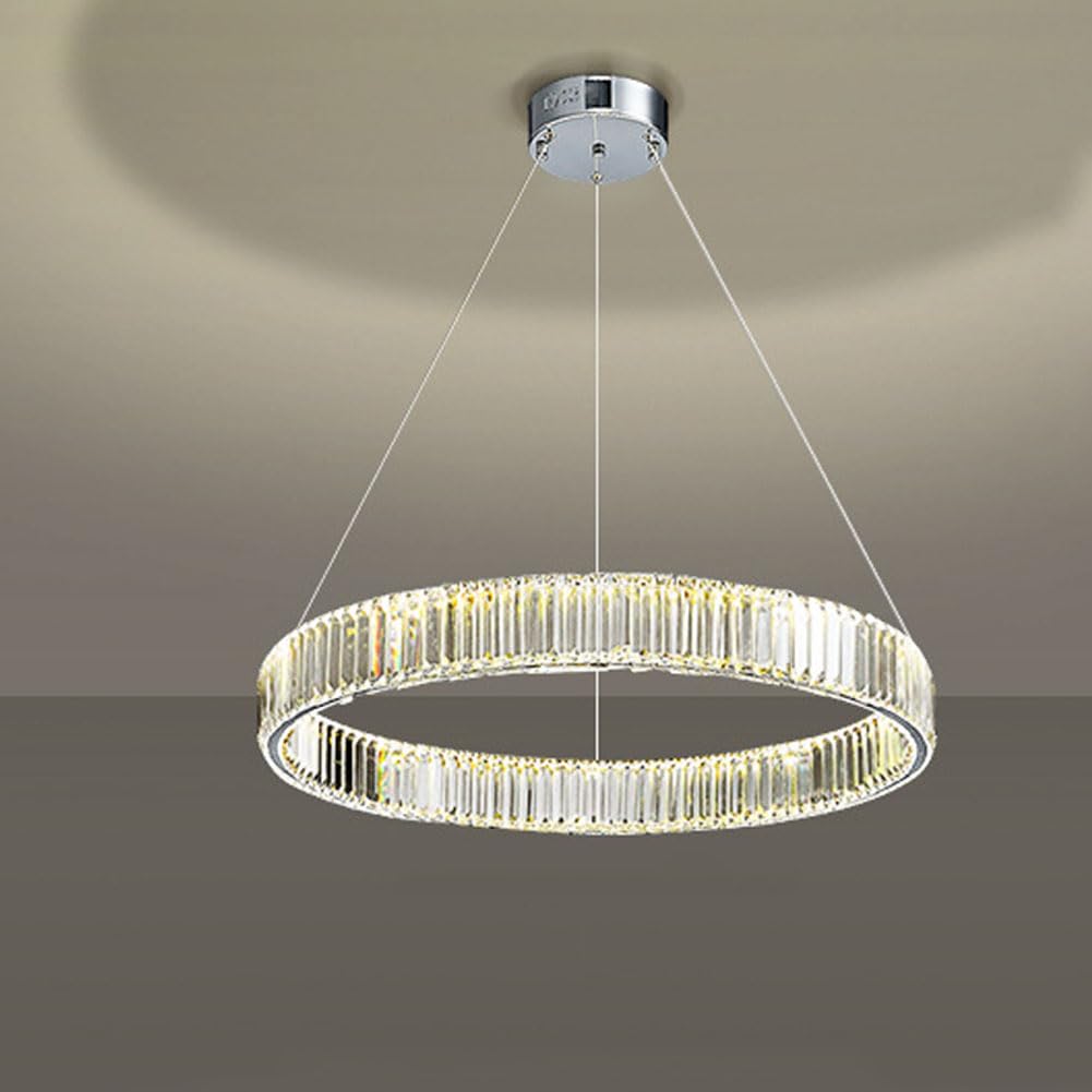 KXEcoLife Scandinavian luxury chandelier, light circle crystal lamp, simple modern art for bedroom dining room study living lighting,Chrome,40cm