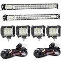 SAN YOUNG LED Light Bar Kits, (2) 20 Inch Slim LED Light Bars, (4) 4 Inch LED Pods, (2) Wiring Harness, 12V 24V Truck ATV LED Tractor Work Lights, LED Light Pods Waterproof Offroad Driving Lighting