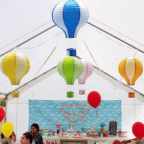 Image of WP WANNA PARTY Hot Air Balloon Paper Lanterns, Rainbow Lantern Decorations For Baby Shower Wedding Birthday Anniversary Classroom Nursery-Green, Set Of 1