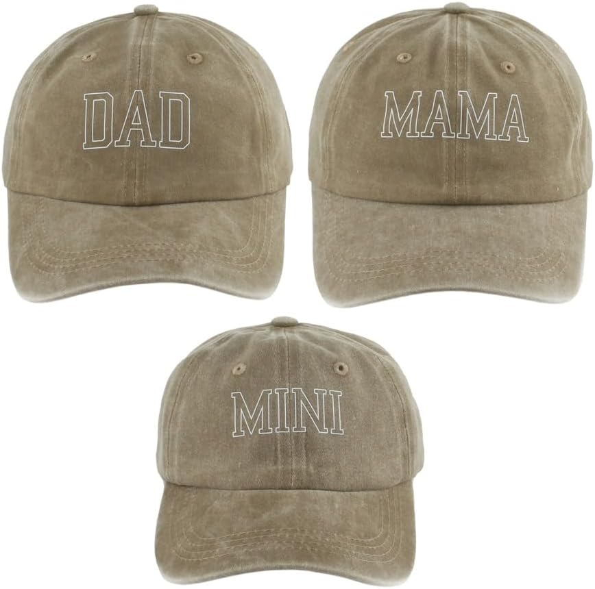New DAD Mama MINI Baseball Cap Sun Protection Parent Adjustable Travel Beach Caps Washed Denim Hat 3PCS/Set