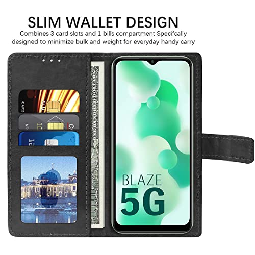 Image of Flip Cover Back Case for Lava Blaze 5G | Premium Leather Finish | Inbuilt Pockets & Stand | Flip Cover Back Case for Lava Blaze 5G (Black)