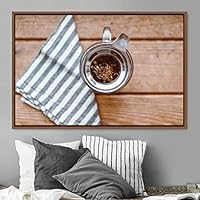 Framed Canvas Wall Art Cup of Tea Coffee Dark Drinks Farmhouse/Country Group Multicolor Photography Realism - 16x24 inches