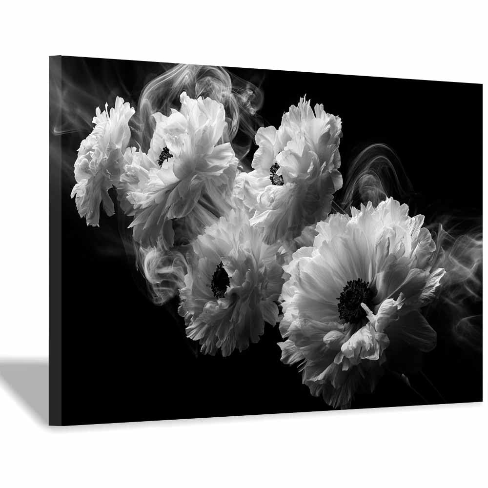 HOQIU Black And White Pictures Smoke Whites Poppy Wall canvas wall art, painting and decor, for Living Room Bedroom Home Decoration(Multicolor)-60x80cm Framed