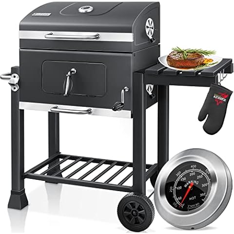KESSER® Grill Grillwagen XXL Holzkohlegrill mit Deckel, Rädern, Edelstahl-Griff, Grillrost und Thermometer Holzkohle kohlegrill Wagen groß Kohle BBQ Camping Cover