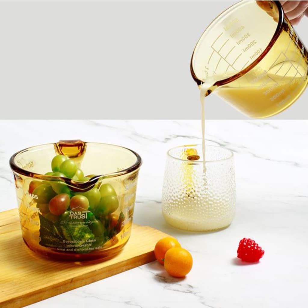 Tasse à mesurer en Verre Ambre Tasse à Lait en Verre résistant à la Chaleur Tasse de Cuisson Four Once Tasse à mesurer graduée Tasse de Petit-déjeuner pour Enfants (500ML + 1000ML)