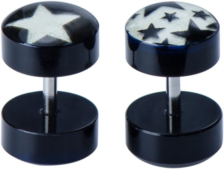 Piercing Value Pack 2PC 16g Stainless Steel Acrylic Enameled Coverd Stars Fake Tunnel Plug Ear Studs