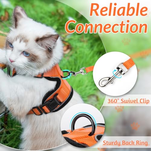 Image of rabbitgoo Cat Harness and Leash Set, Escape Proof Vest, Orange | Soft Breathable Mesh, Easy Adjustable Fit, Snap Buckles, Sturdy Clip, Reflective Strips, for Small & Average Cats Walks, Xs