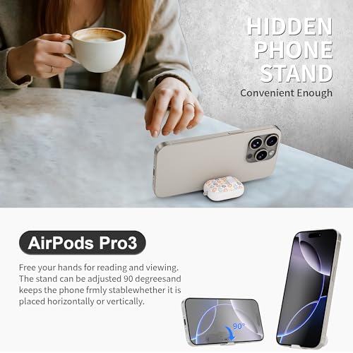 Image of for AirPods Pro 3 Case(2025) with Secure Lock Clip and Phone Stand,Cute Floral Girly Style Protective Cover with Cleaning Kit and Carabiner for Apple iPod Pro 3rd Generation(Sun Petals)