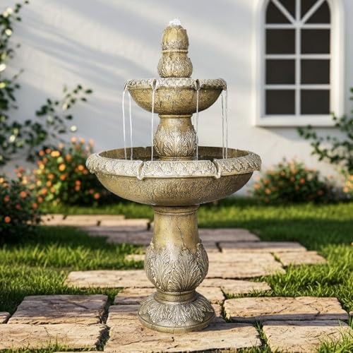 Image of Naturefalls 47.2 inch Water Fountain Outdoor - Large Waterfall Fountain Outside, 3-Tiers Cascading, Fiber Reinforced Concrete, Indoor and Outdoor Fountain for Garden, Patio, Backyard, Lawn, Yard Decor