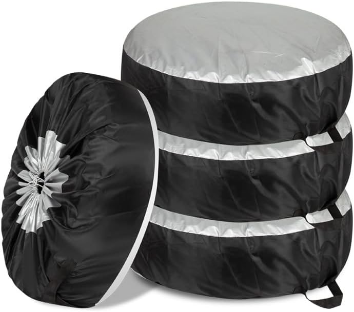 タイヤカバー タイヤ 収納袋 防水 防塵 紫外線 劣化防止 210D厚手 取っ手付 タイヤ保管カバー 4本セット (black,S)