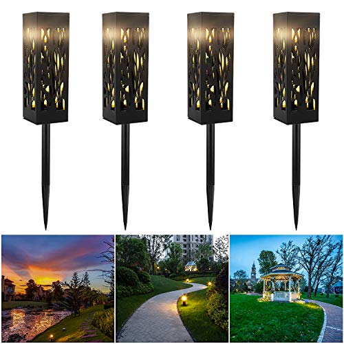 CPROSP 4 pcs Lumiére Solaire Jardin Avec Piquet de Terre Blanc Chaud LED Lampes Solaires Jardin Torche Solaire pour L'extÉRieur LumiÈRe DÉCorative Jardin pour Jardin Terrasse Trottoirs Pelouse