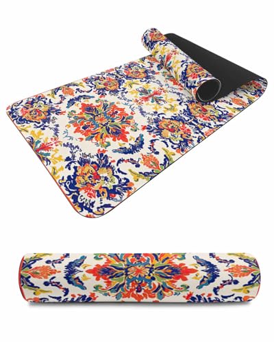 Debedcor Heat Proof Table Pads Waterproof Decorative, Beige Boho Floral Non-Slip Table Countertop Protector, Abstract Southwestern Flowers Insulation Mat for Dining Room, 48 x 12 Inches