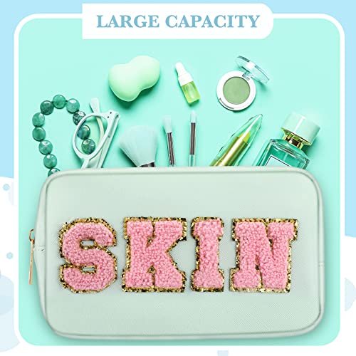 Sanwuta 4 Pcs Hair Face Skin Travel Bag Set Preppy Makeup Pouch PU Leather Skincare Bag Waterproof Cosmetic Organizer Birthday Christmas Gifts(Blue, Pink, Green, Purple,Fresh Style)4