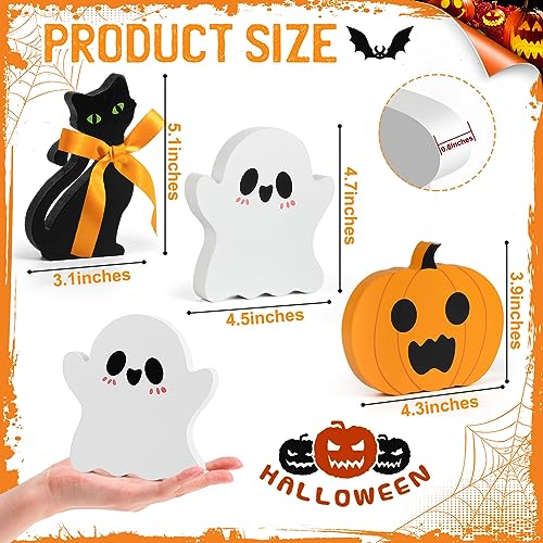 COCHIE Cute Halloween Tiered Tray Decorations Indoor, Ghost Picket Decor Pumpkin Blocks Indicators (Set of three) - Image 3
