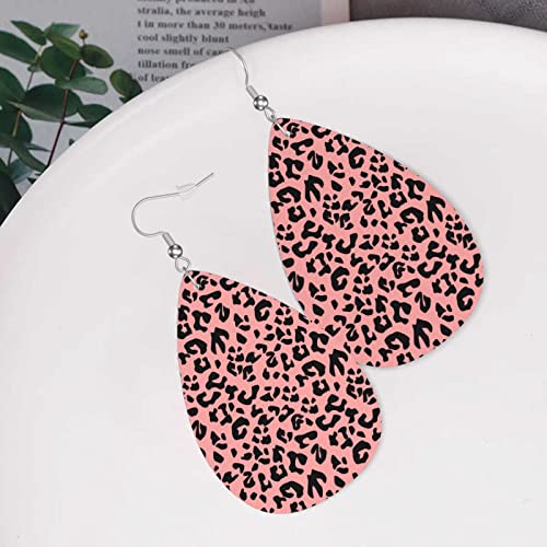 Pink Leopard Faux Leather Earrings, Teardrop Dangle Earrings, Lightweight Dangle For Women Girls… #TOP3