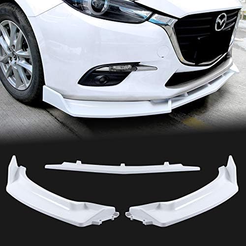 3PCS Front Bumper Lip Kit fit for compatible with 2014-2018 Mazda 3, Sport-Style Splitter Trim Protection Spoiler, Air-Dam-Chin-Diffuser (Painted White)