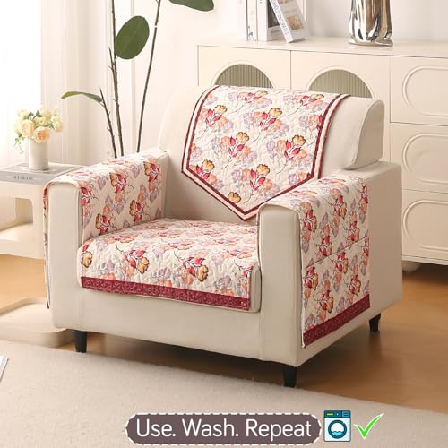 Image of HOKIPO 'Florentina Series' Premium Holland Velvet Sofa Cover Mat for 1 Seater Sofa with Foam Filling for Extra Softness, Anti-Slip Backing, Autumn Cream (IN-878-V3*1)