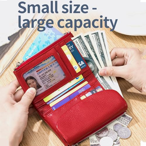 Unisex Pebble Leather Wallet with Zipper Coin Pocket, Short Soft Genuine Leather Purs for Cash, Credit Cards & Coins, Portable Travel Wallet for Women and Men (Purple A)3