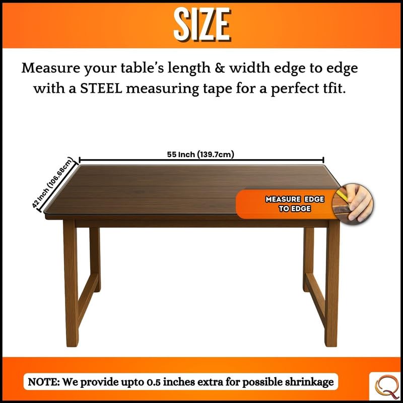 Image of Qlarity Covers Clear 1.5mm PVC Table Cover 55X42 Inch, Dining Top Cover | Dining table cover 6 seater waterproof protects wooden, marble & glass tables from spills, scratches, stains & hot utensils
