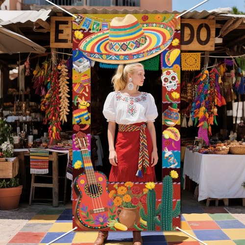 WADORN Mexican Theme Party Striped Backdrop, 2.9x5.9 Ft Cinco De Mayo Phtography Banner Photo Booth Props Fiesta Carnival Background Decorations for Mexico Party Mexicana Birthday Supplies