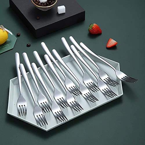 Image of Dinner Forks Food Grade Stainless Steel Silverware Forks,Table Forks,Flatware Forks Mirror Finish & Dishwasher Safe,Use for Home,Kitchen or Restaurant (Silver, Set of 12)