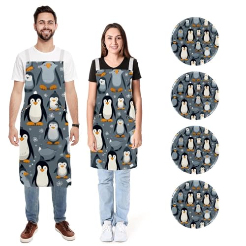 Tablier en lin anti tache pingouin lot de 2 réglable avec poches fini les vêtements sales