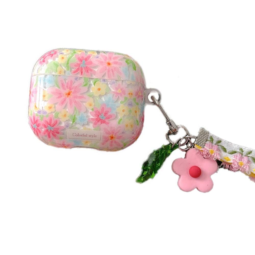 SCQYCWA Compatible with AirPods 4 Case,Cute Grace Pink Flower Pattern Design,Headset Protective Cases for Air Pod 4 (Flower-A)