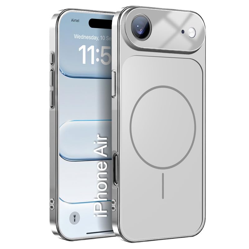 Image of LuxuryKase Converter Case for iPhone Air | Premium Protective MagSafe Cover | iPhone 17 Pro Series Style Design | in Built Camera Guard | Wireless Charging Compatible - Silver