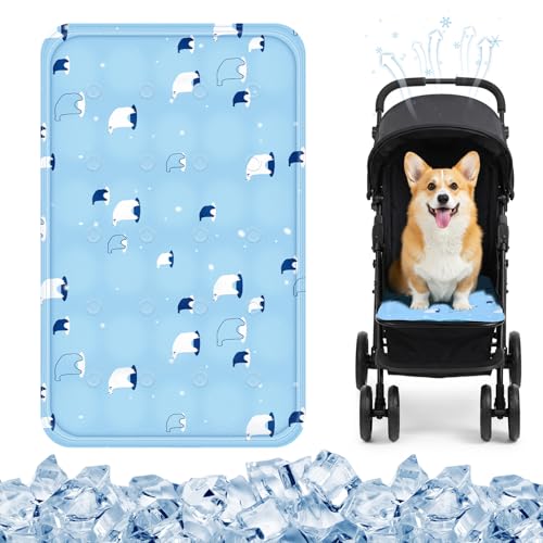 Nuanchu Dog Stroller Cooling Mat Waterproof Outdoor Pet Cooling Mat 11.81 x 19.69 Inch Washable Summer Cat Sleeping Blanket for Small Medium Pet Stroller(Sky Blue Bear)