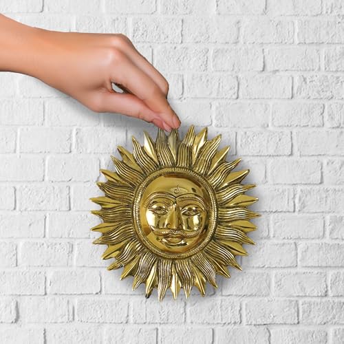 Image of Spillbox Brass Sun Face Wall Hanging|Suryan Wall Hanging for Home |Living Room| Vastu Decor|Door Hanging Decor| Sun (Surya) Statue Sculpture for Home&Office- Brass Sun Face Wall Hanging[900g]